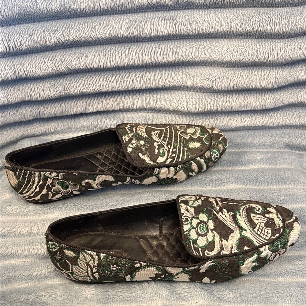 Zara Black and Green Floral Loafers